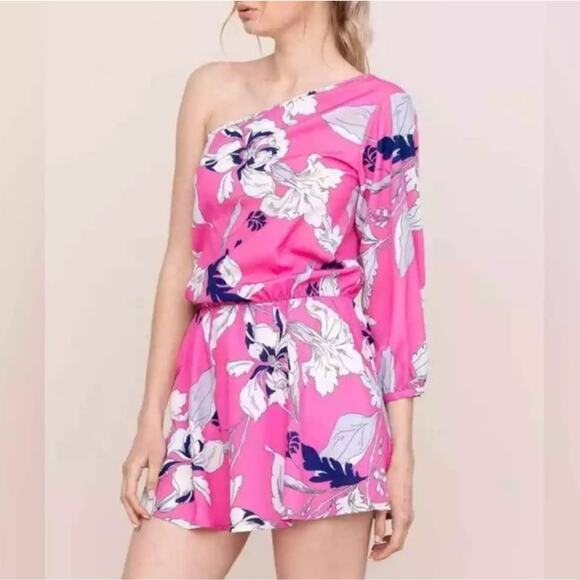Anthropologie Yumi Kim NEW Pink Eastern Garden Floral One Shoulder Mini Dress L - Picture 14 of 14